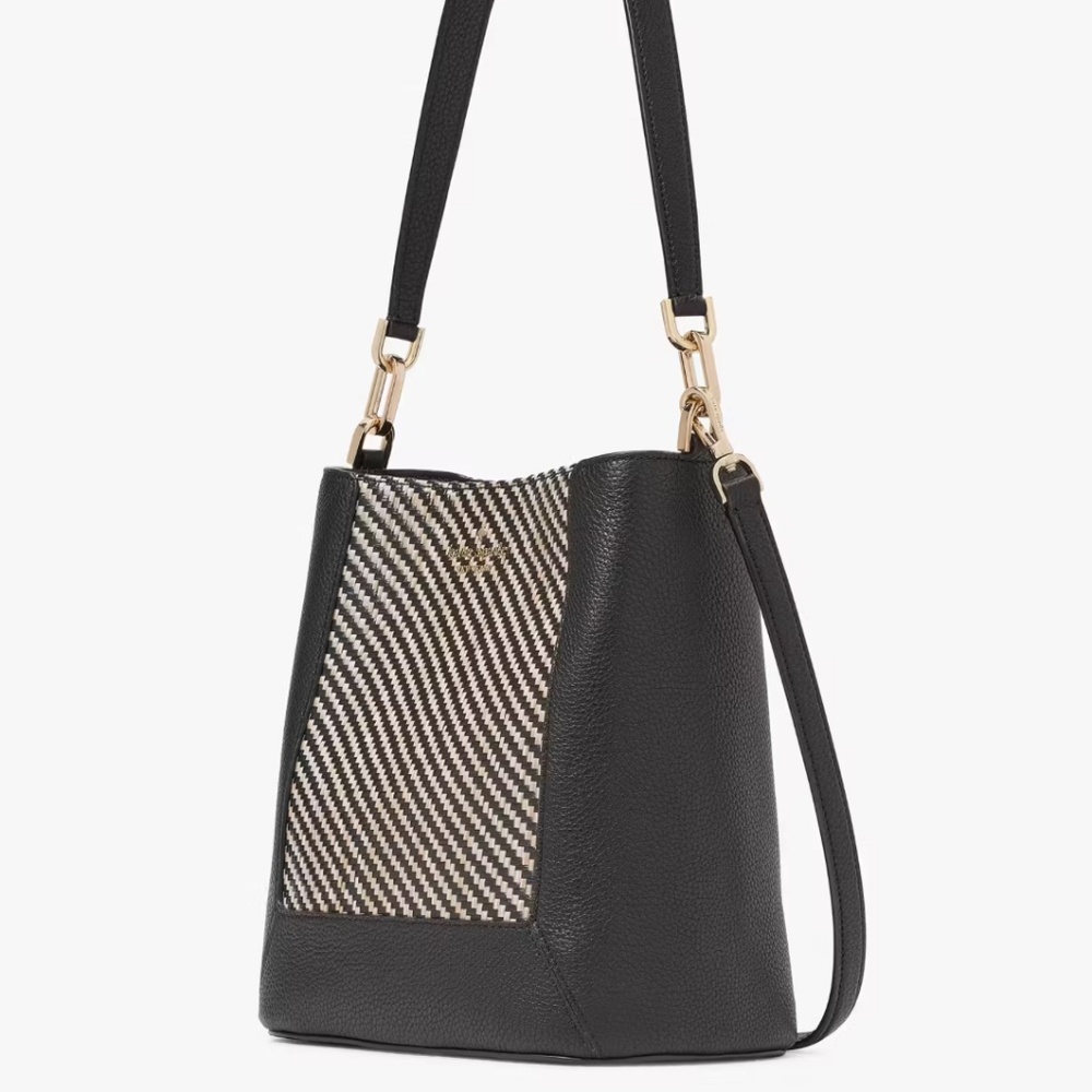 Kate Spade Knott Woven Leather Black and Cream Shoulder Bag - Picture 3 of 11